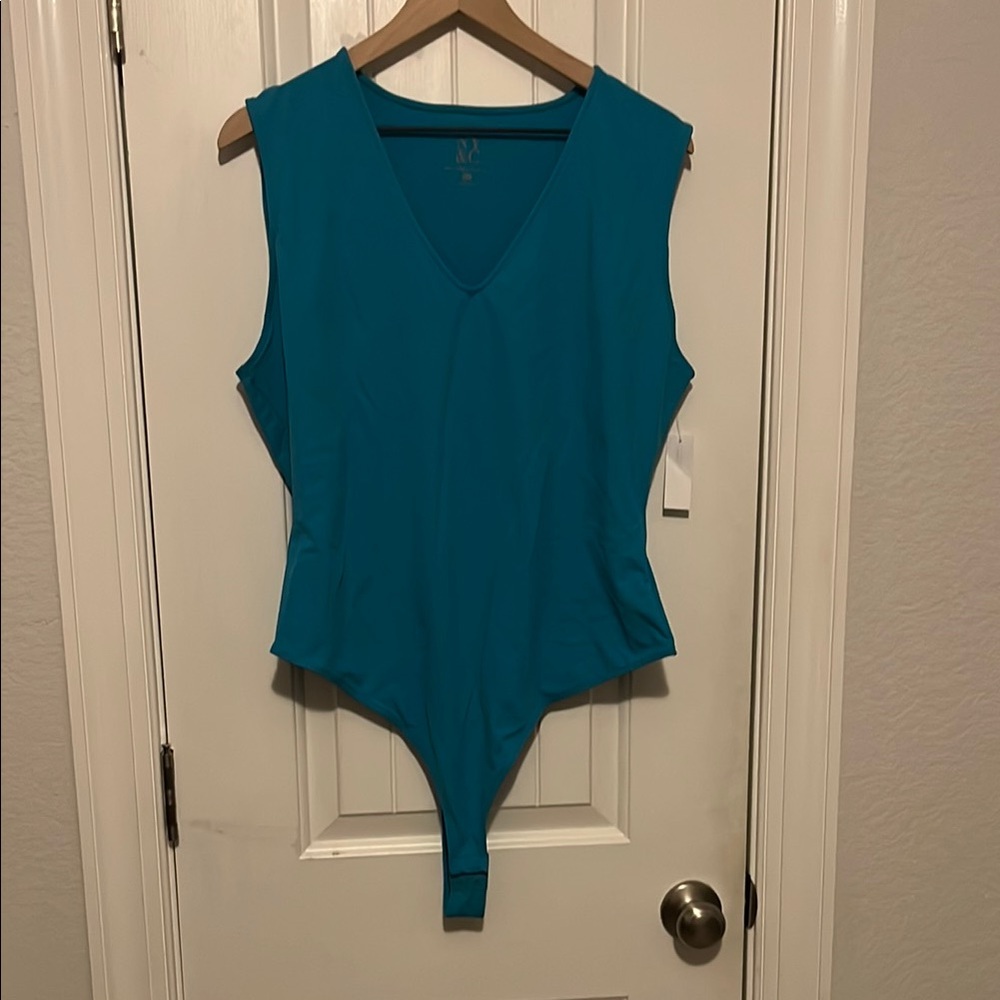 New York & Company Teal V-Neck Blouse